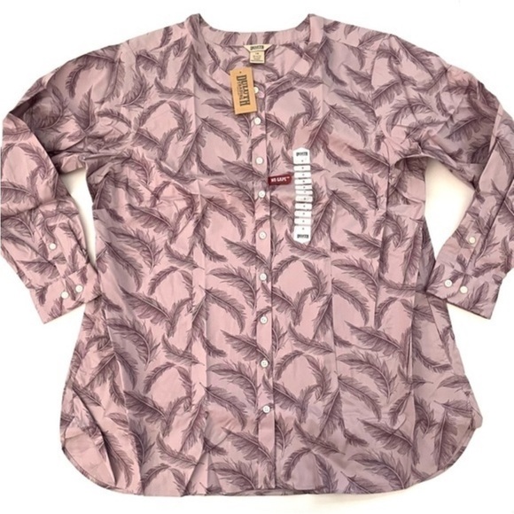 New Duluth Wrinkle Fighter Tunic Shirt Purple Feather Print - Picture 1 of 5